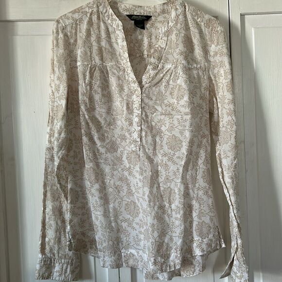 Eddie Bauer Cream Long Sleeve Buttoned Pull-Over 100% Cotton Size S - Picture 10 of 10